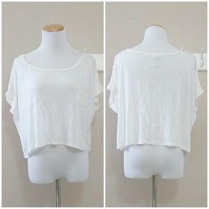 Short sleeved one shoulder drapey crop top